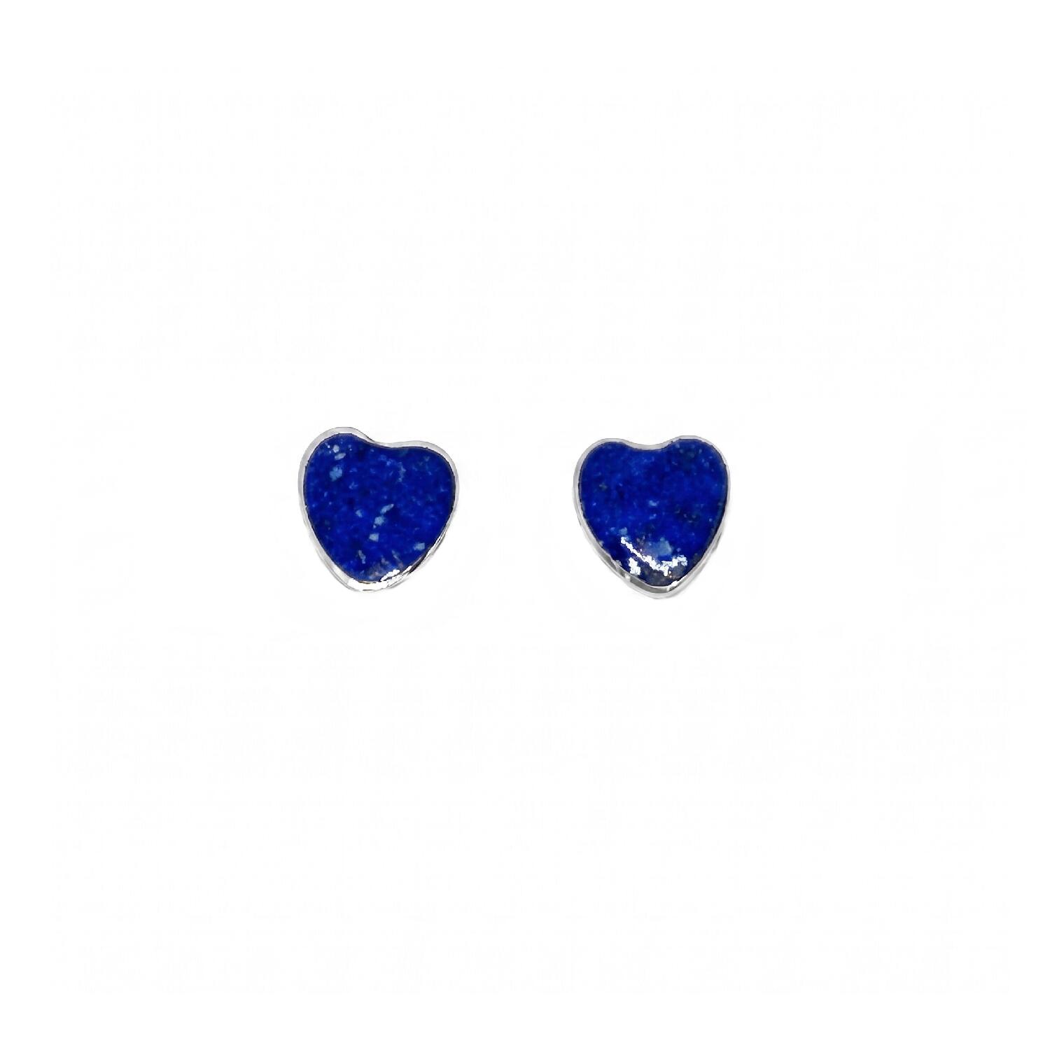 Aros Corazón Azul Lapislázuli En Plata 925
