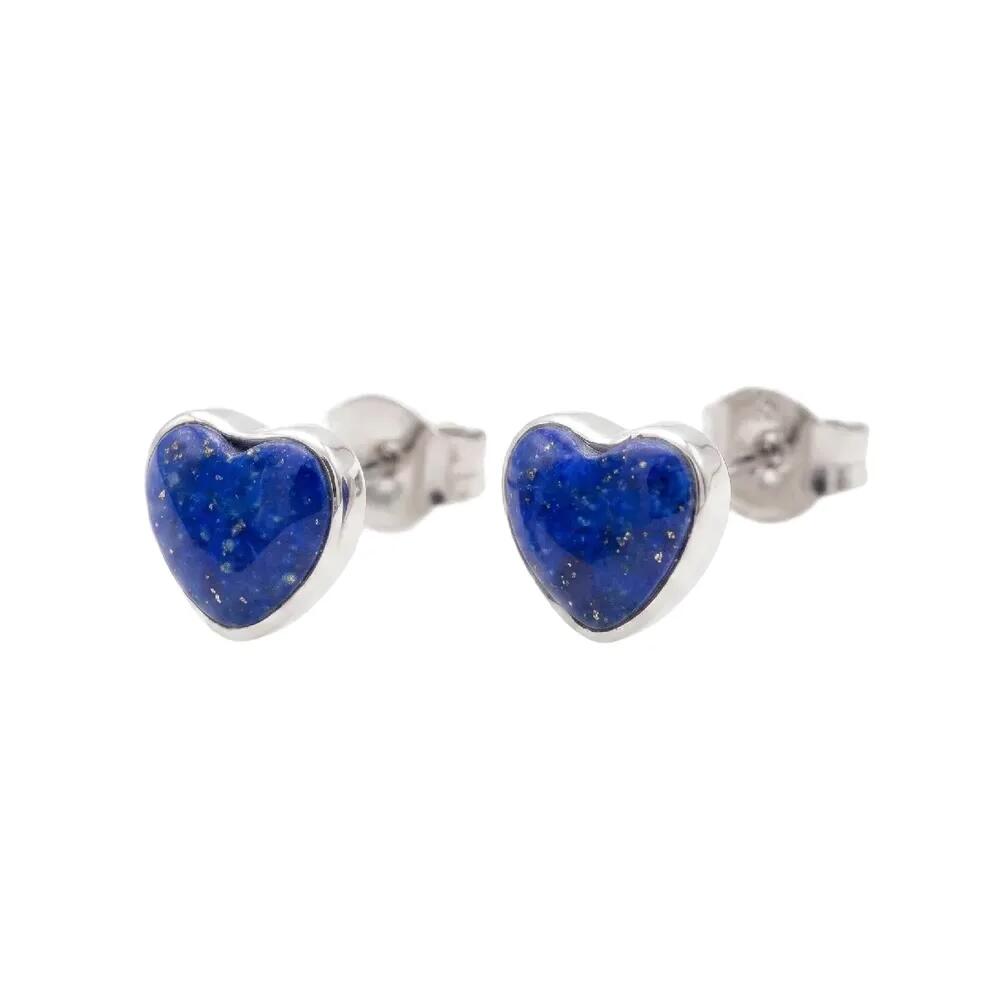 Aros Corazón Azul Lapislázuli En Plata 925 - Imagen 3
