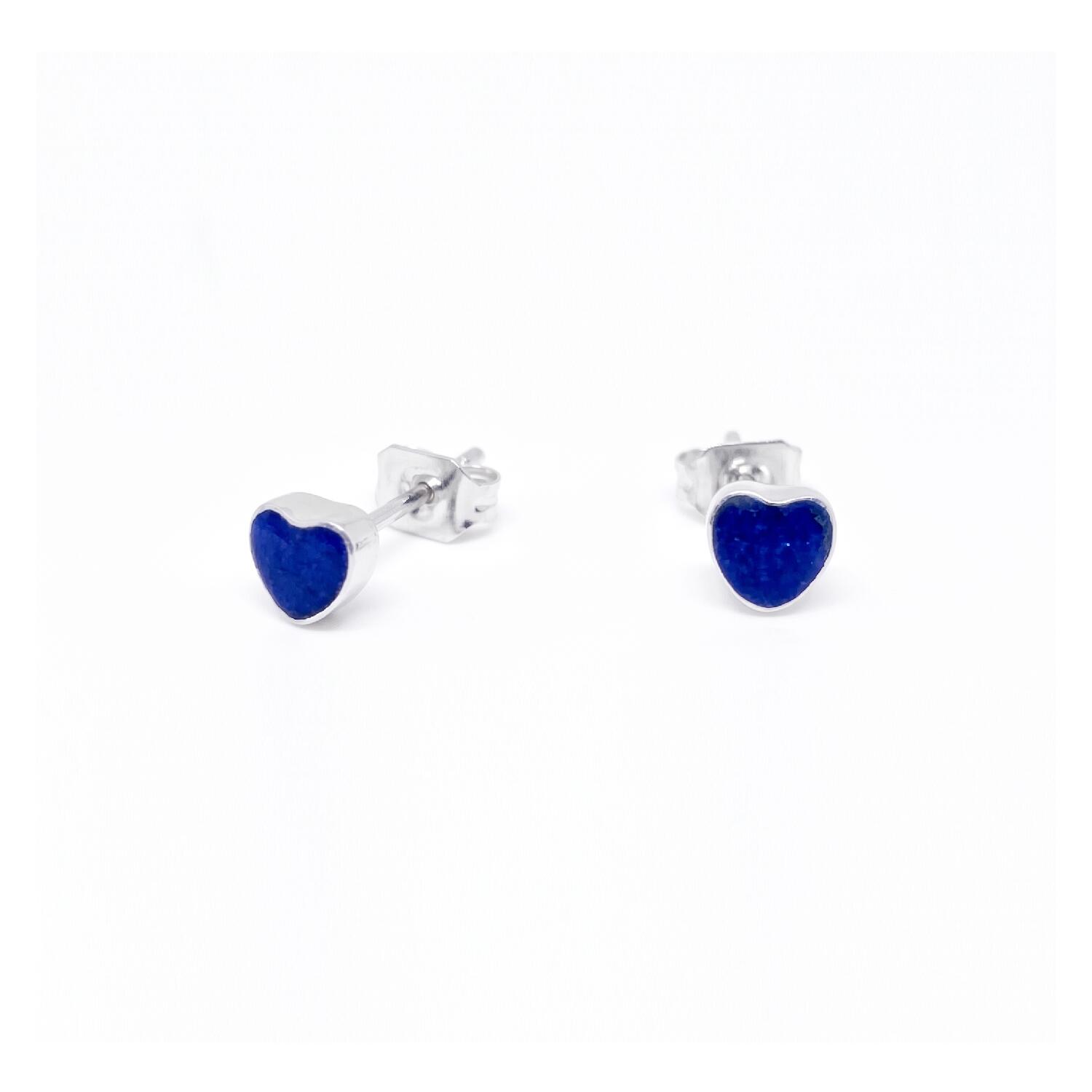 Aros Corazón Azul Lapislázuli En Plata 925 - Imagen 2