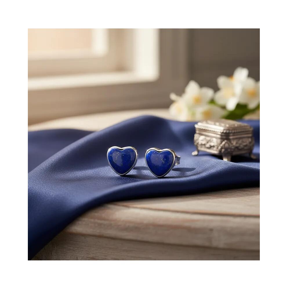 Aros Corazón Azul Lapislázuli En Plata 925 - Imagen 5