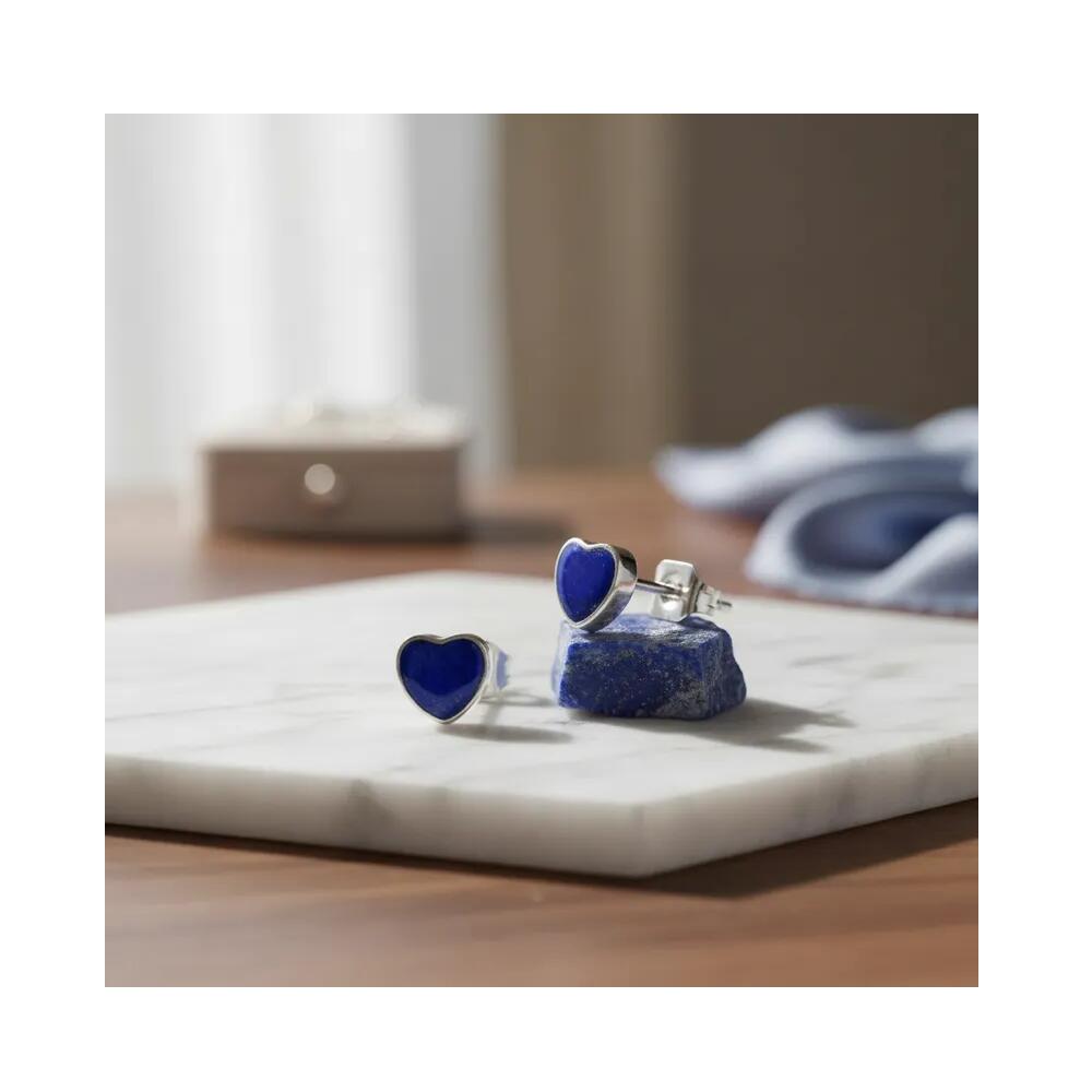 Aros Corazón Azul Lapislázuli En Plata 925 - Imagen 4