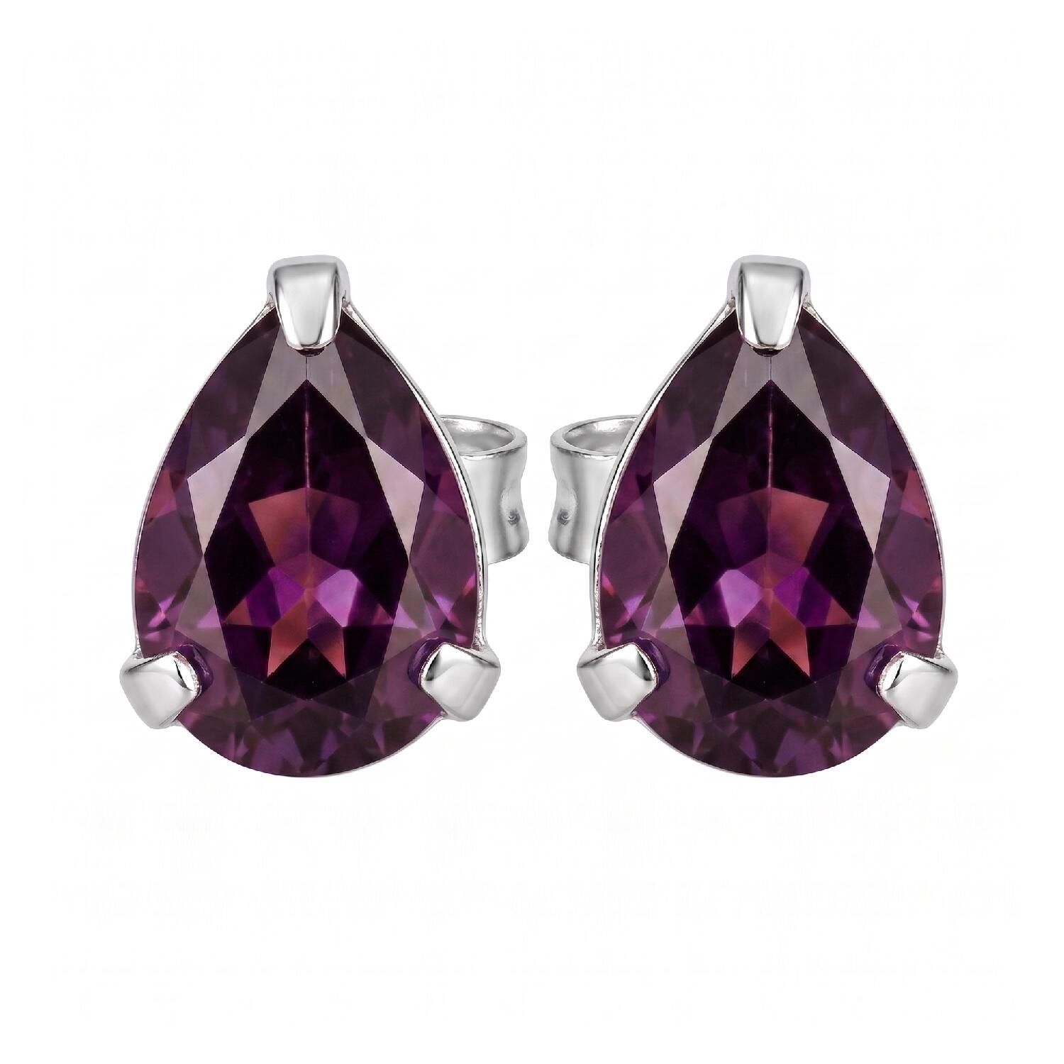 Aros Gota Lágrima Cristal Lila En Plata 925