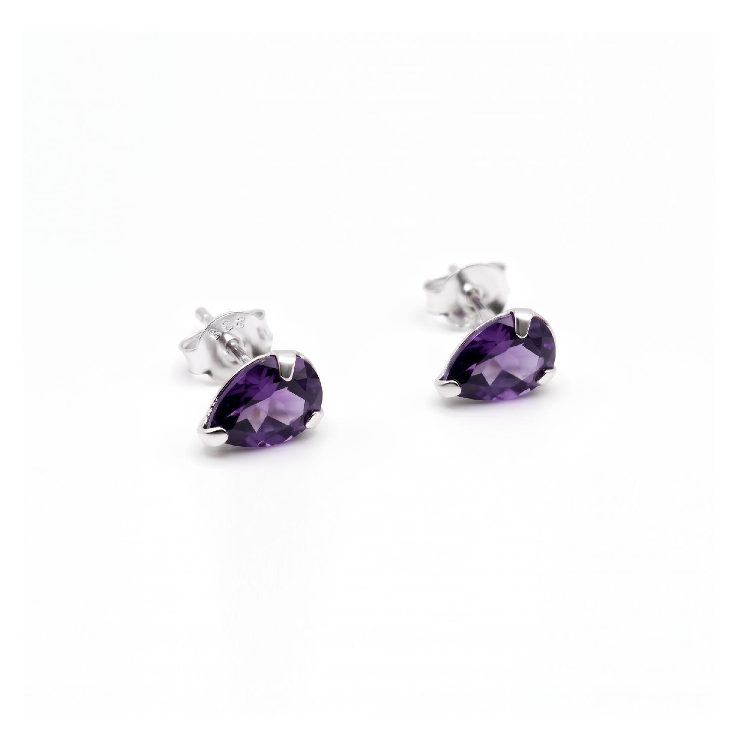 Aros Gota Lágrima Cristal Lila En Plata 925 - Imagen 4