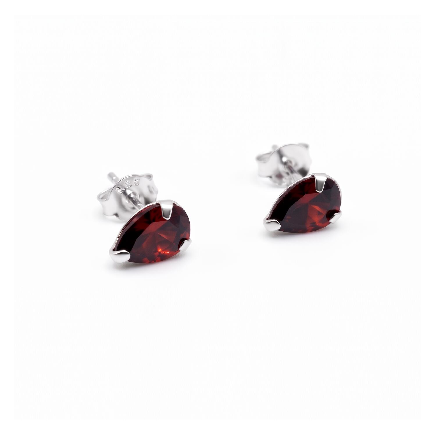 Aros Gota Lágrima Cristal Rojo En Plata 925 - Imagen 2