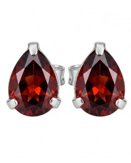 Aros Gota Lágrima Cristal Rojo En Plata 925