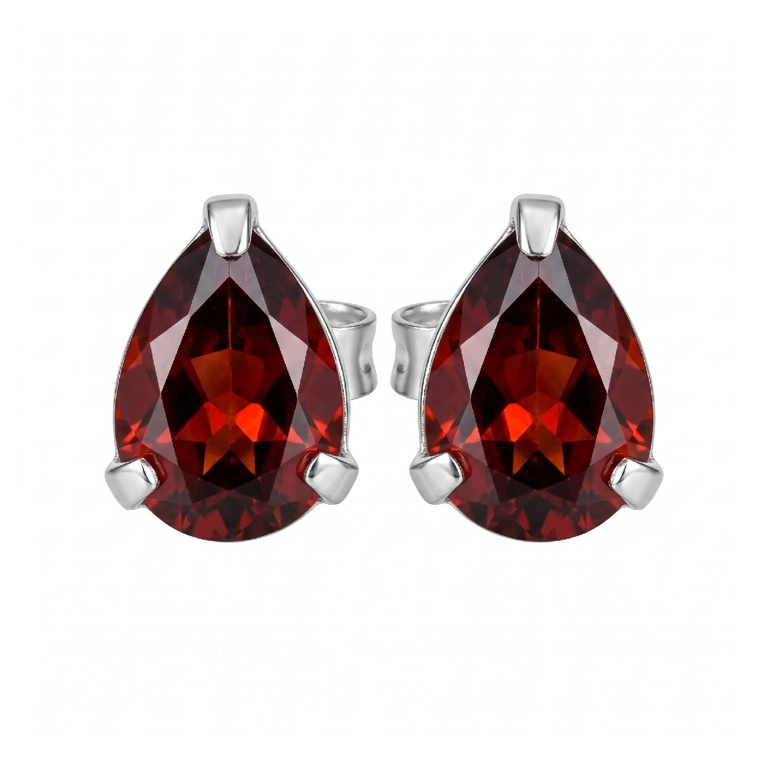 Aros Gota Lágrima Cristal Rojo En Plata 925