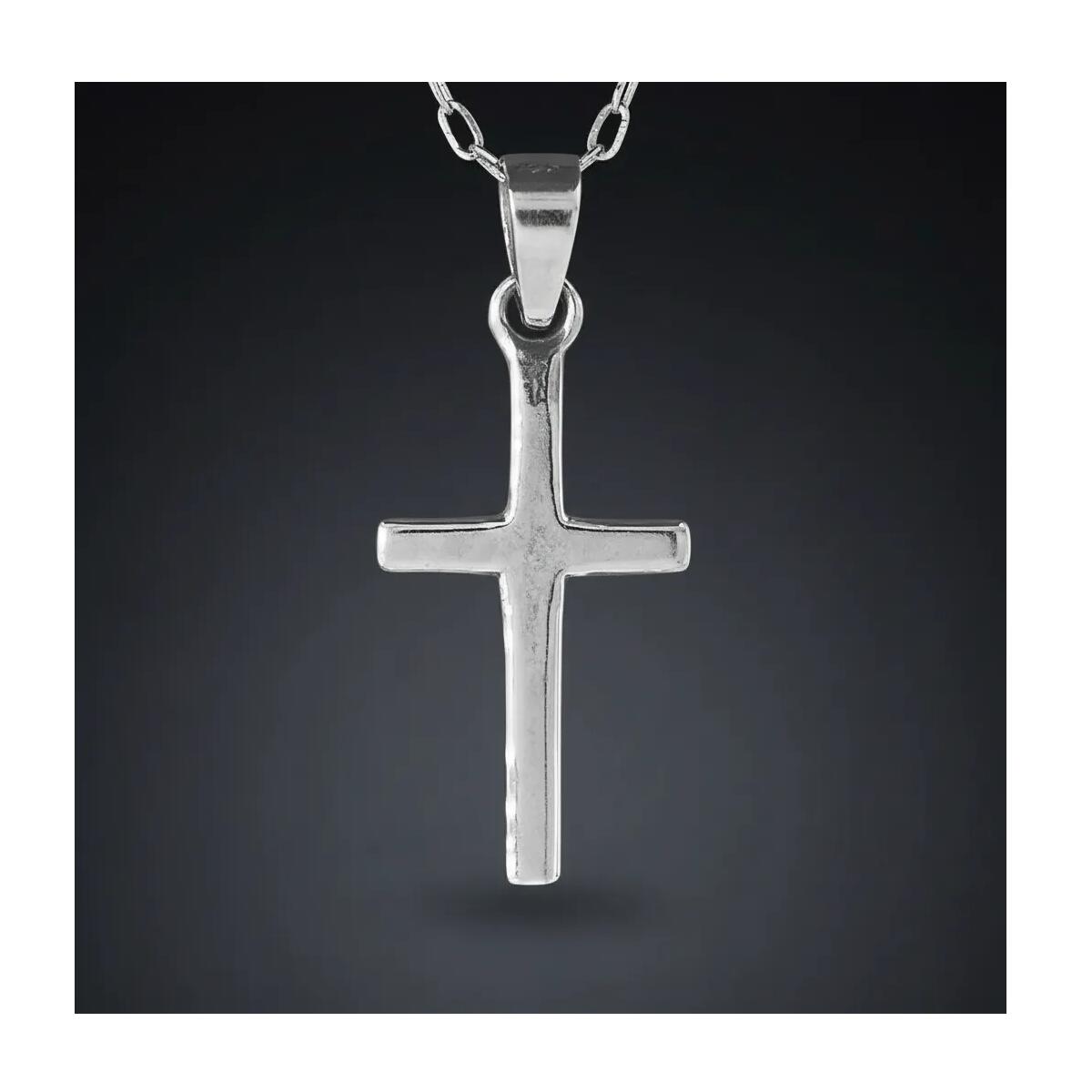 Collar Cadena Cruz Lisa Brillante En Plata 925 - Imagen 3