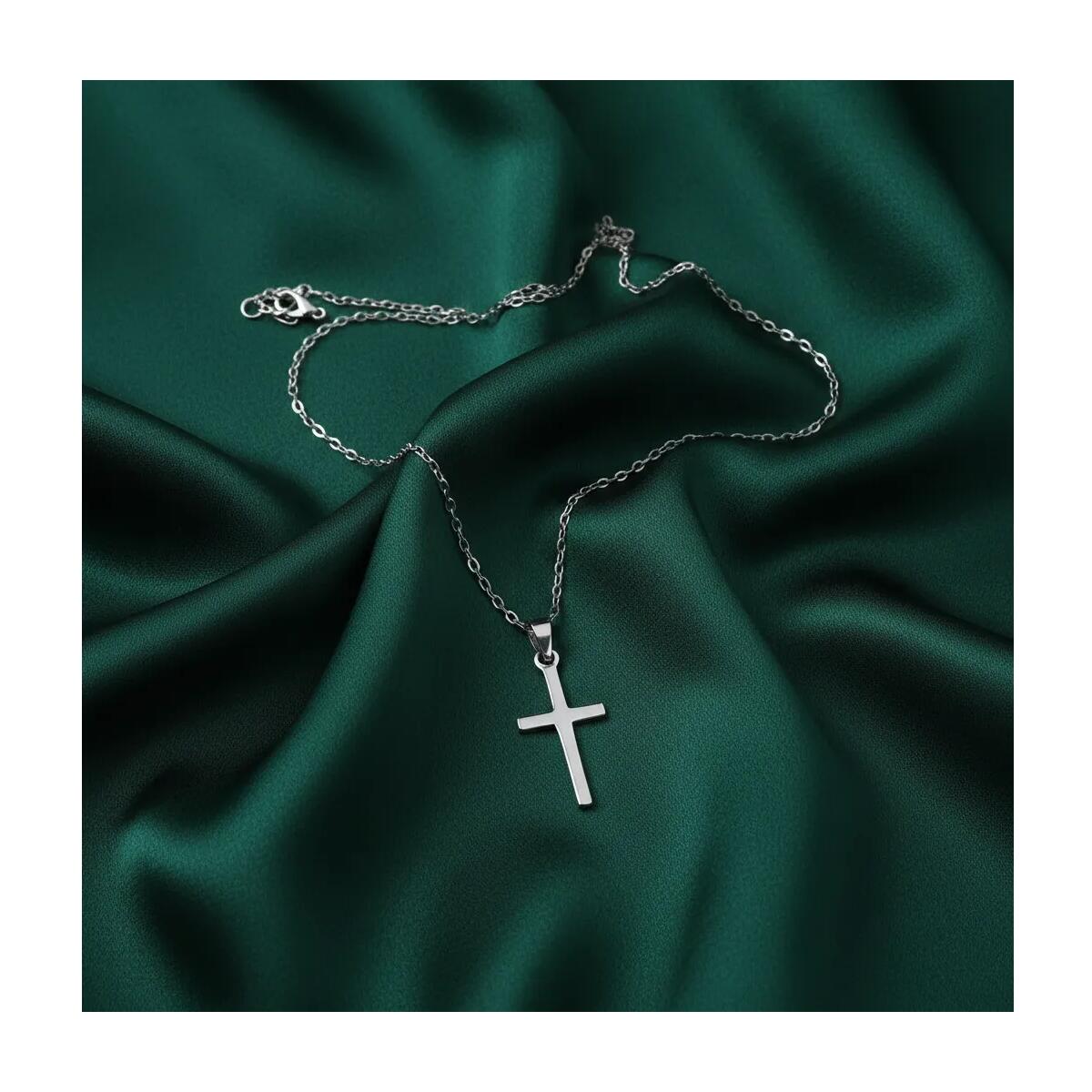 Collar Cadena Cruz Lisa Brillante En Plata 925 - Imagen 2