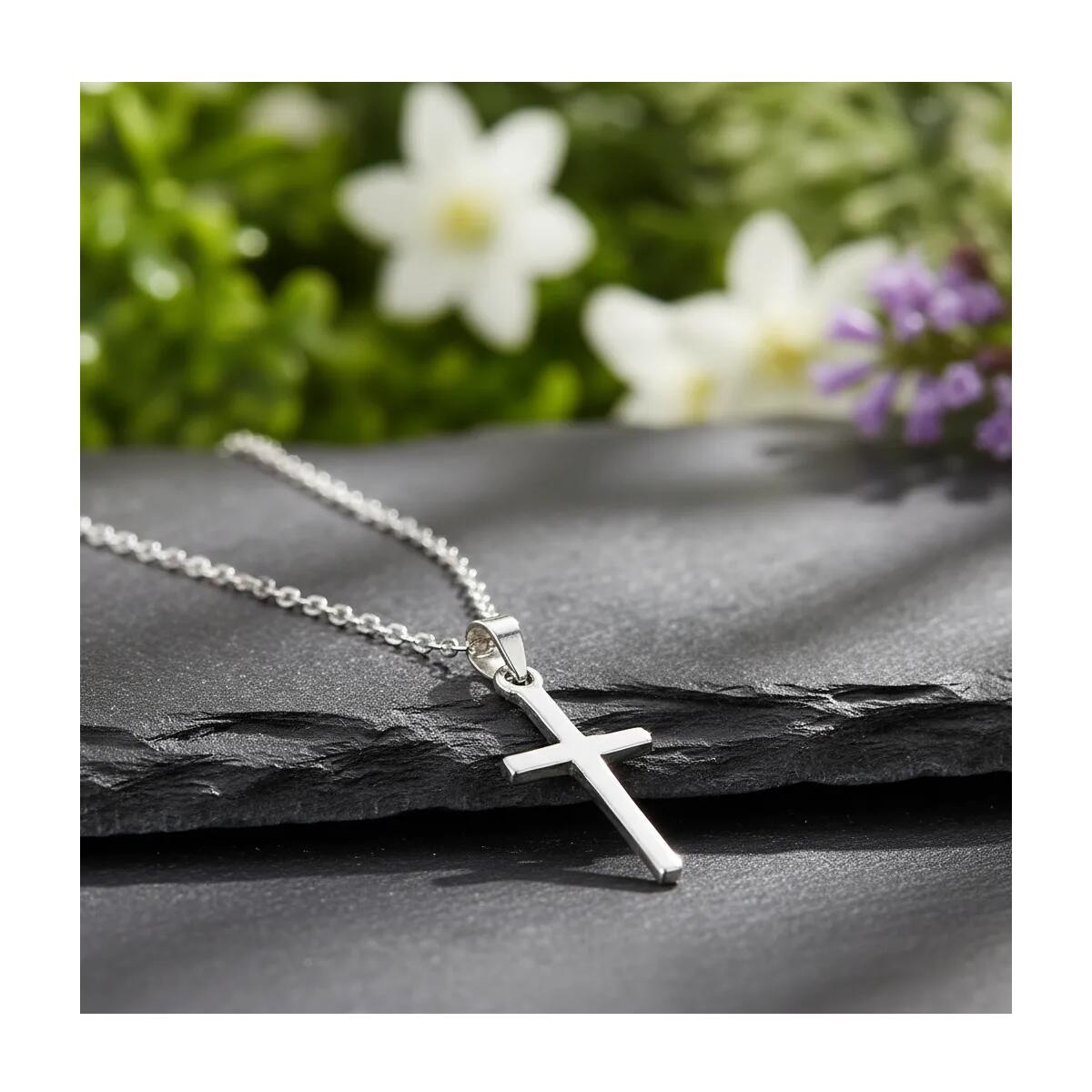 Collar Cadena Cruz Lisa Brillante En Plata 925 - Imagen 6