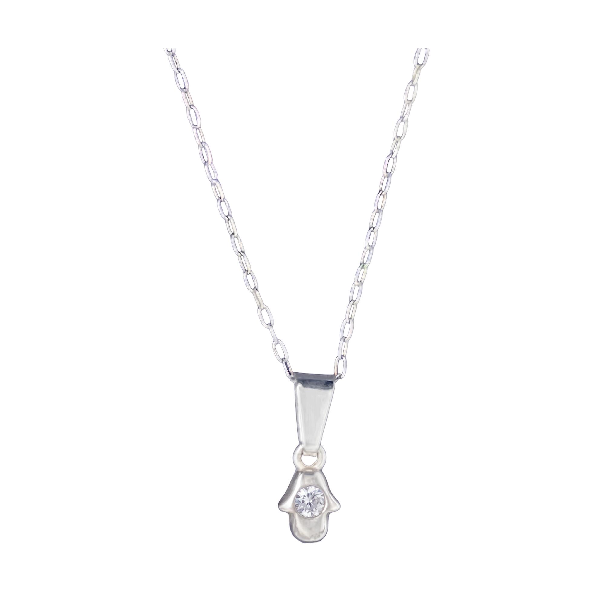 Collar Cadena Mano de Fátima y Circón En Plata 925