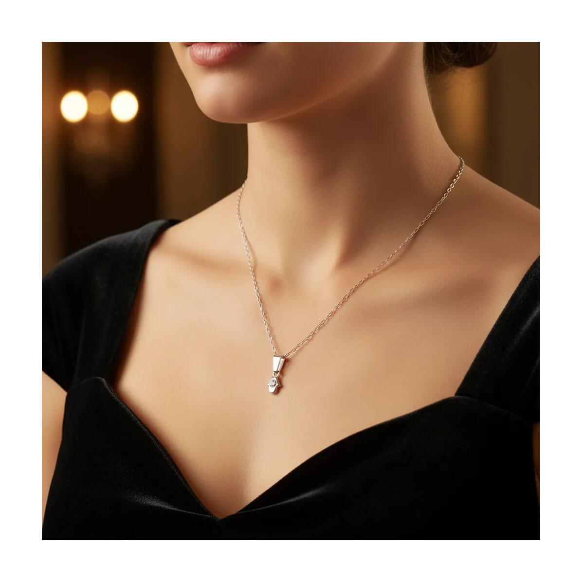 Collar Cadena Mano de Fátima y Circón En Plata 925 - Imagen 4