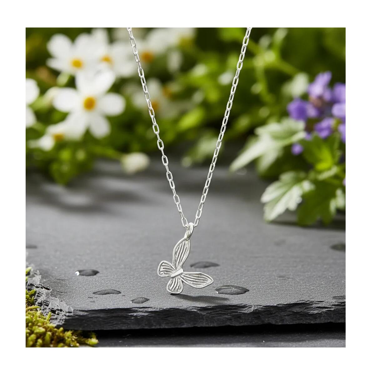 Collar Cadena Mariposa Solitaria En Plata 925 - Imagen 3