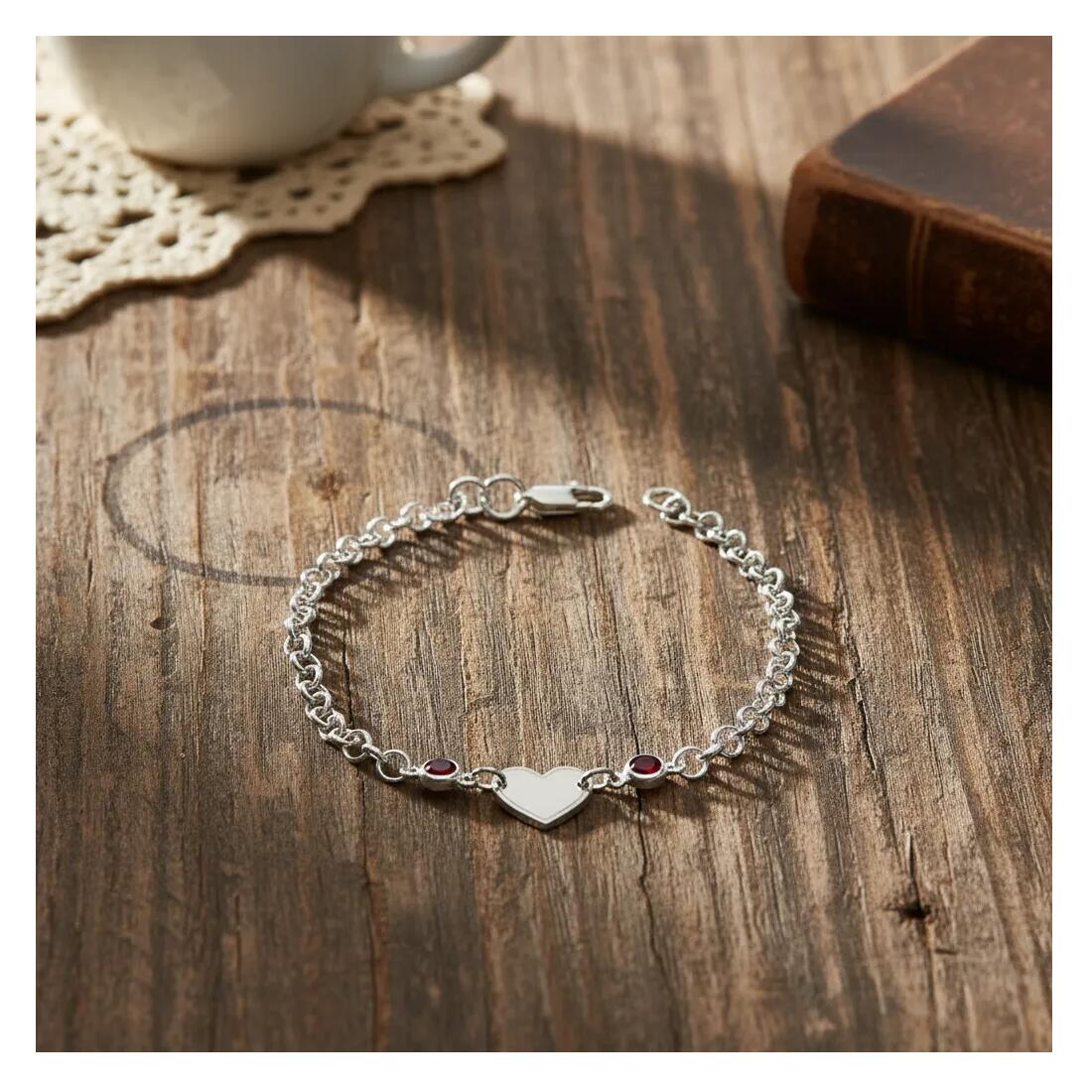 Pulsera Corazón Solitario y Cristales En Plata 925 - Imagen 2