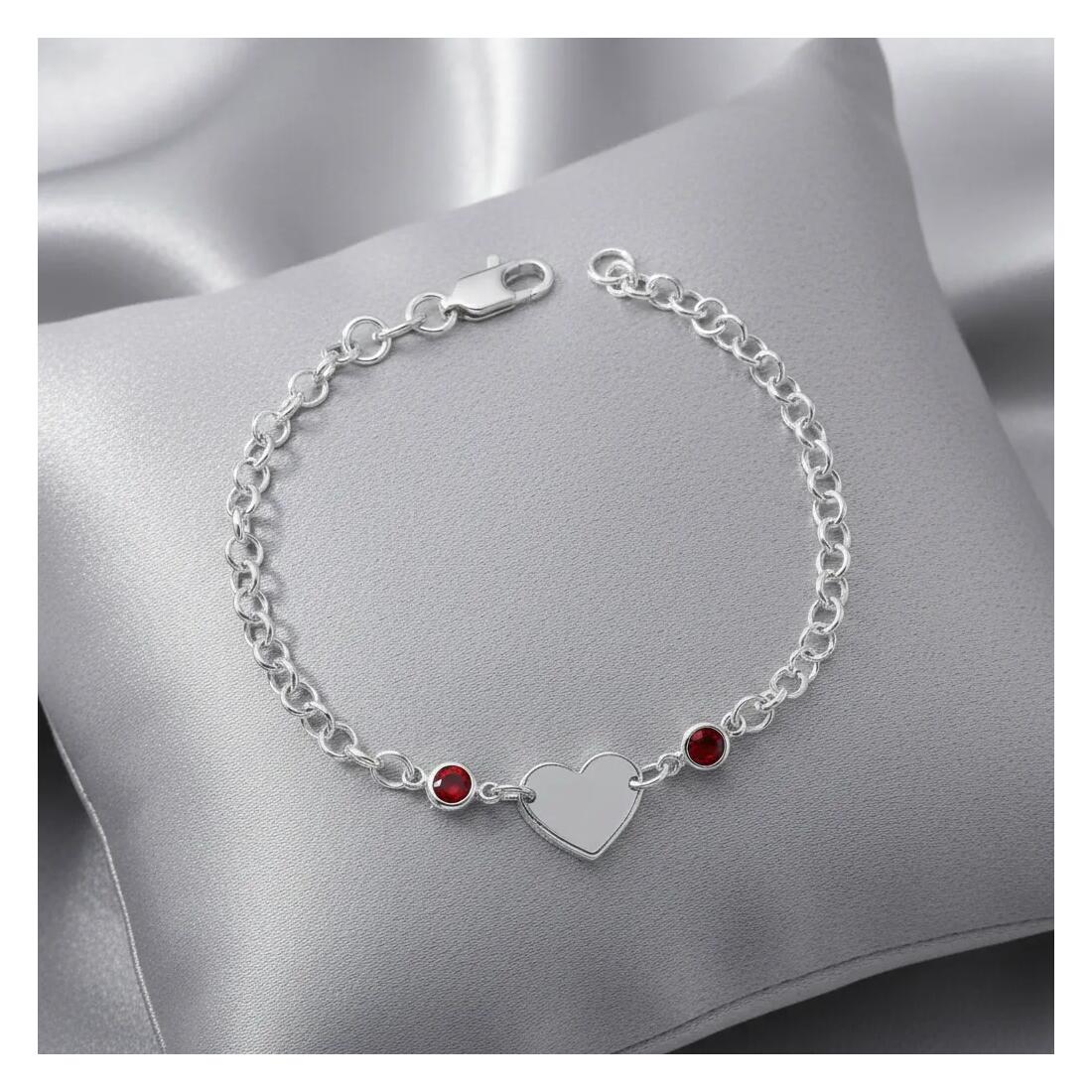 Pulsera Corazón Solitario y Cristales En Plata 925 - Imagen 3