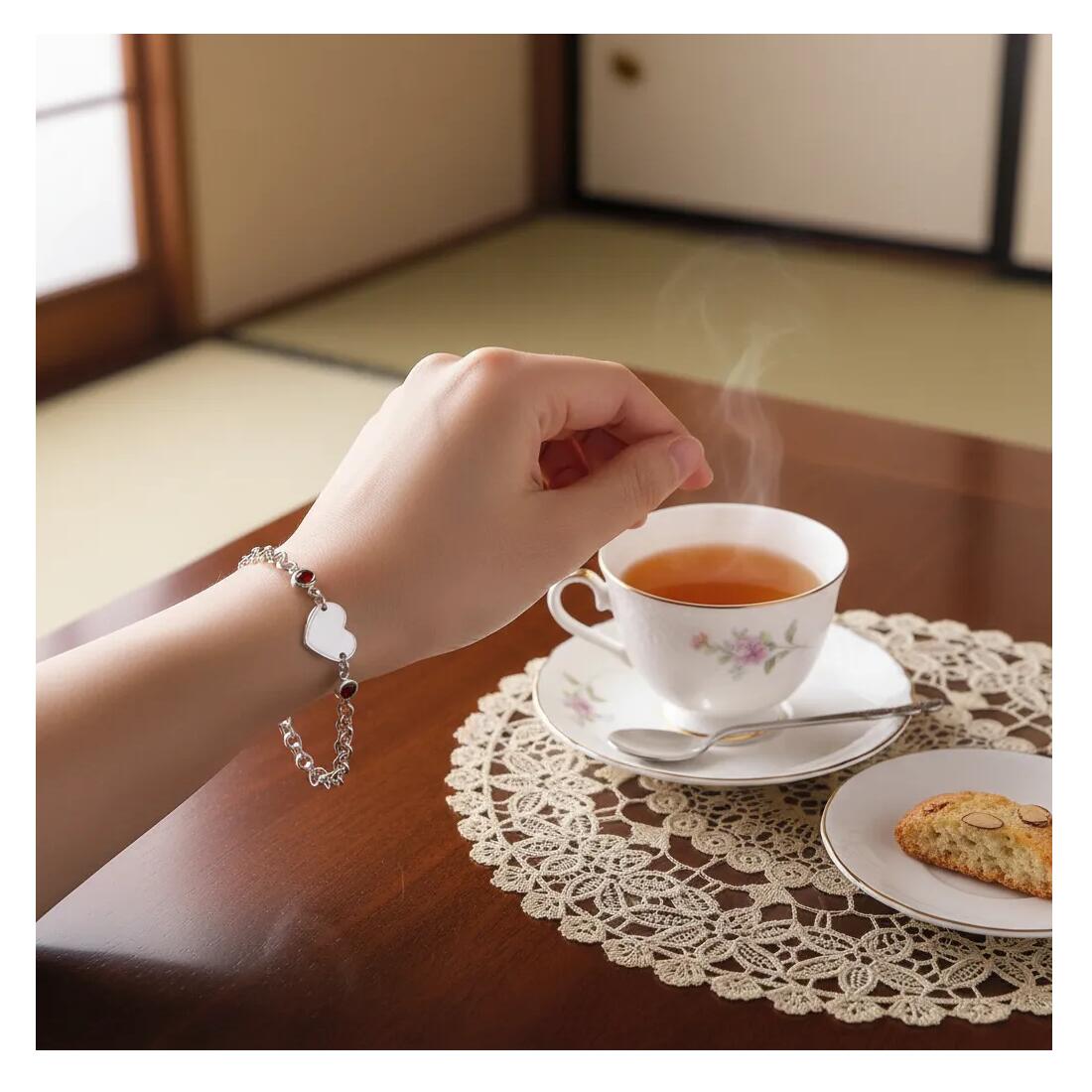 Pulsera Corazón Solitario y Cristales En Plata 925 - Imagen 4
