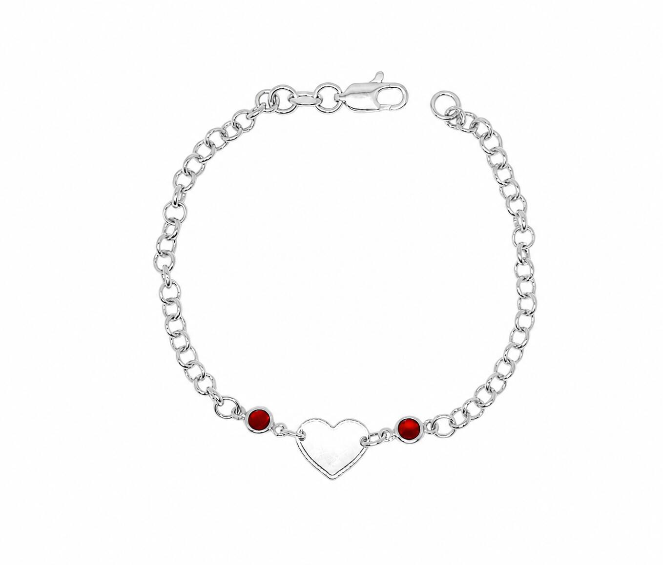 Pulsera Corazón Solitario y Cristales En Plata 925