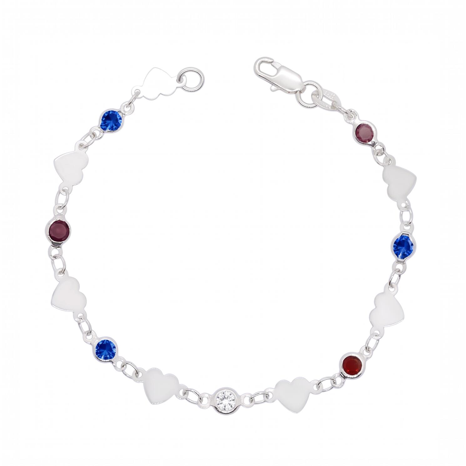 Pulsera Corazones y Cristales En Plata 925