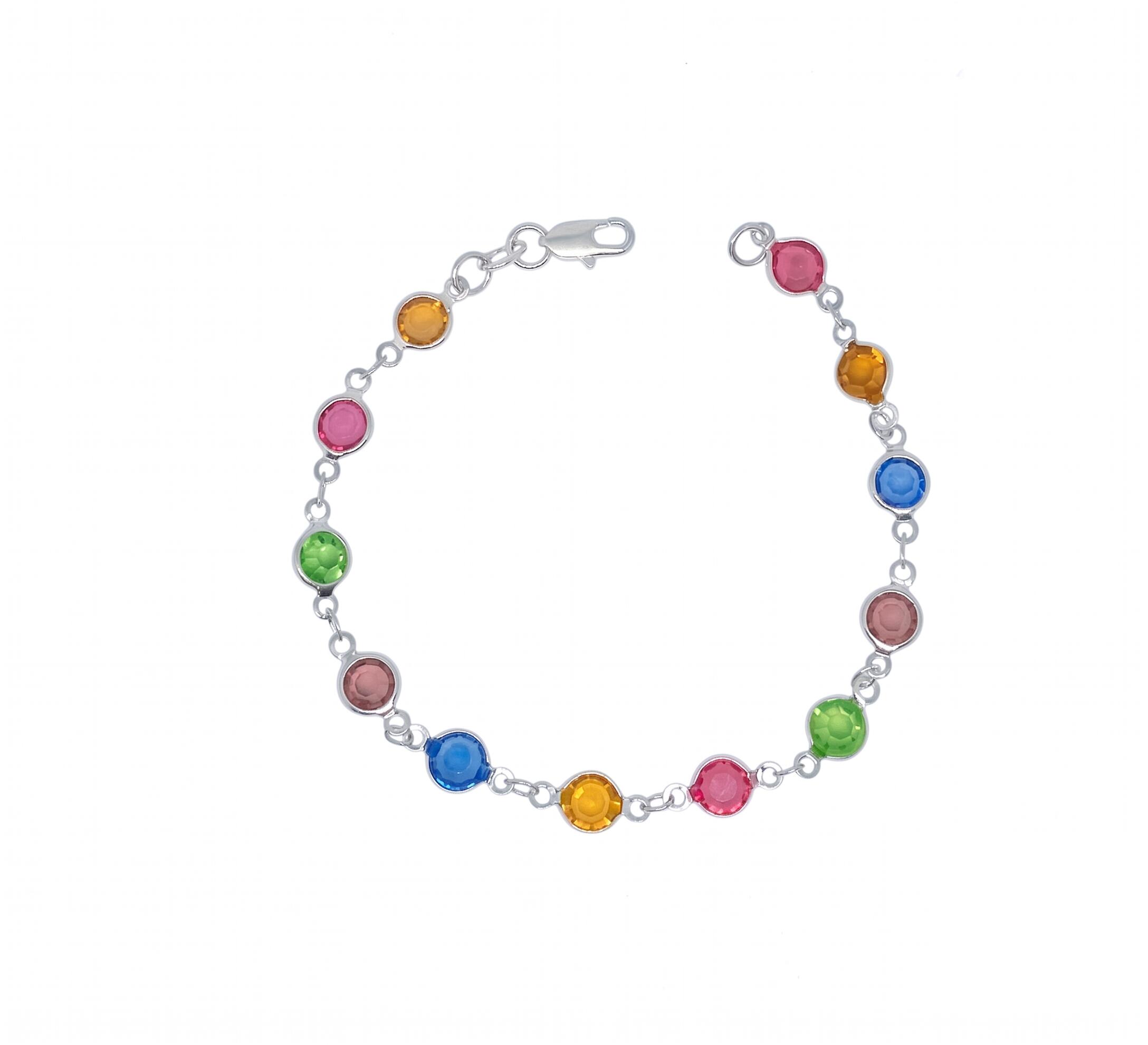Pulsera Cristales Coloridos En Plata 925
