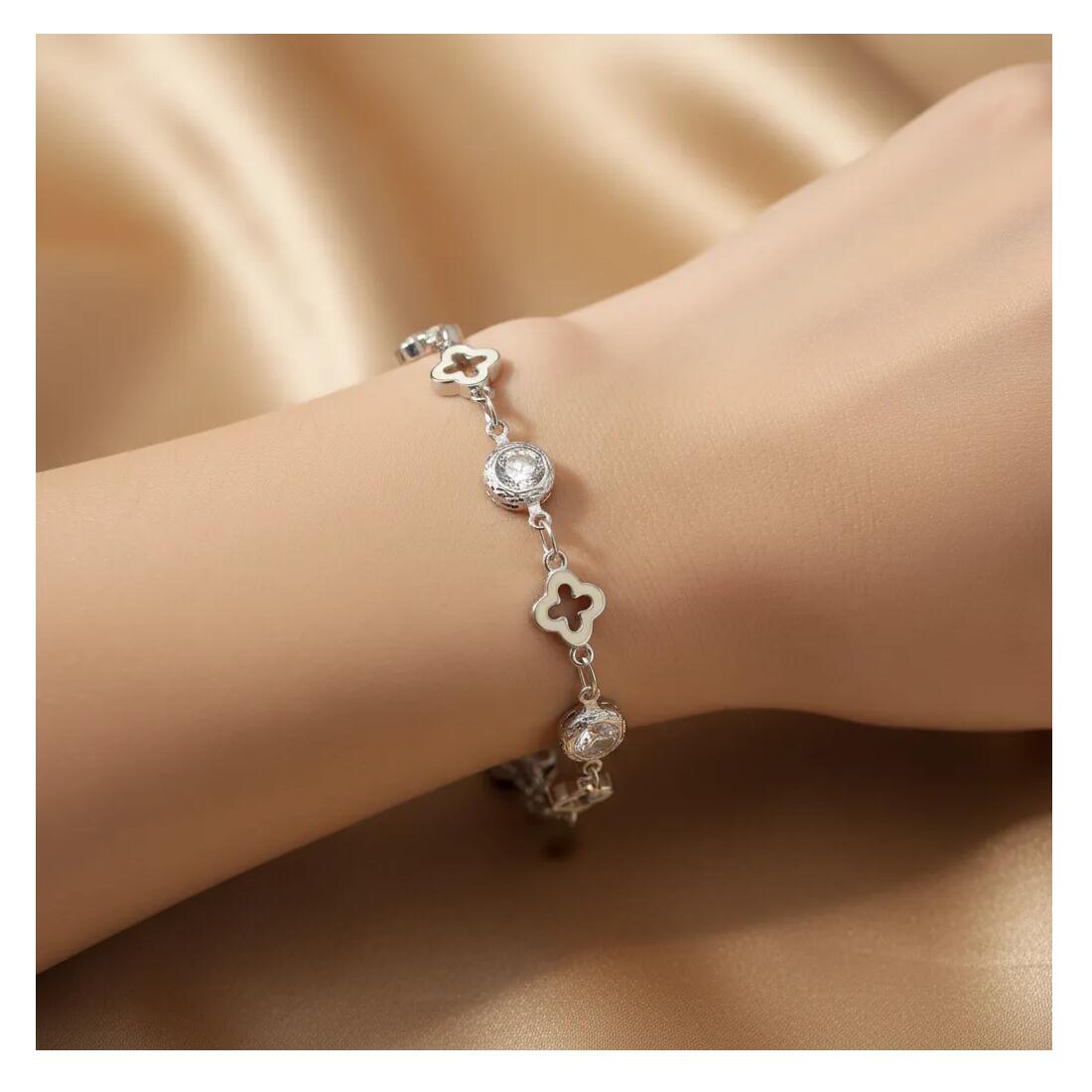 Pulsera Cruces Blancas y Cristales En Plata 925 - Imagen 2