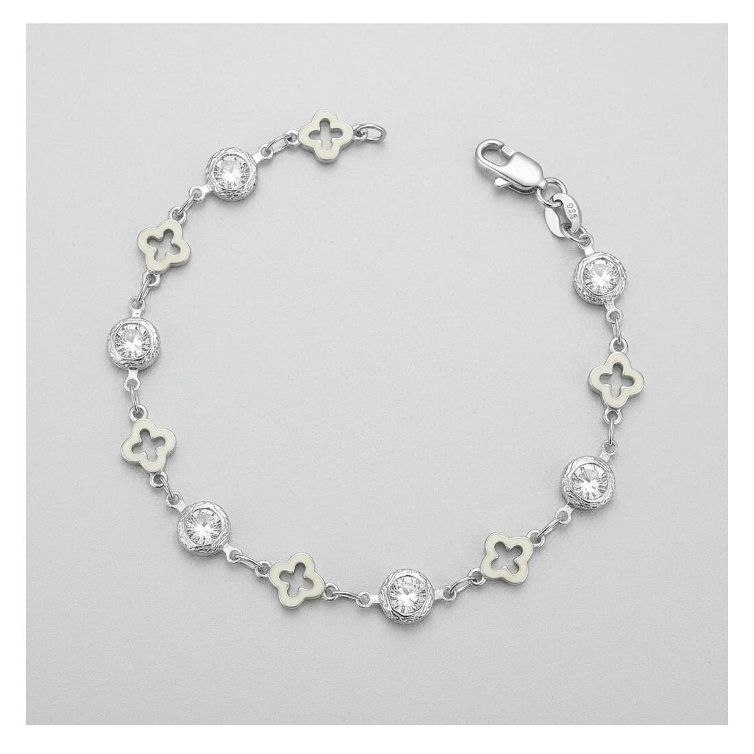 Pulsera Cruces Blancas y Cristales En Plata 925 - Imagen 3