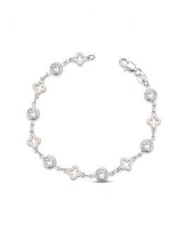 Pulsera Cruces Blancas y Cristales En Plata 925