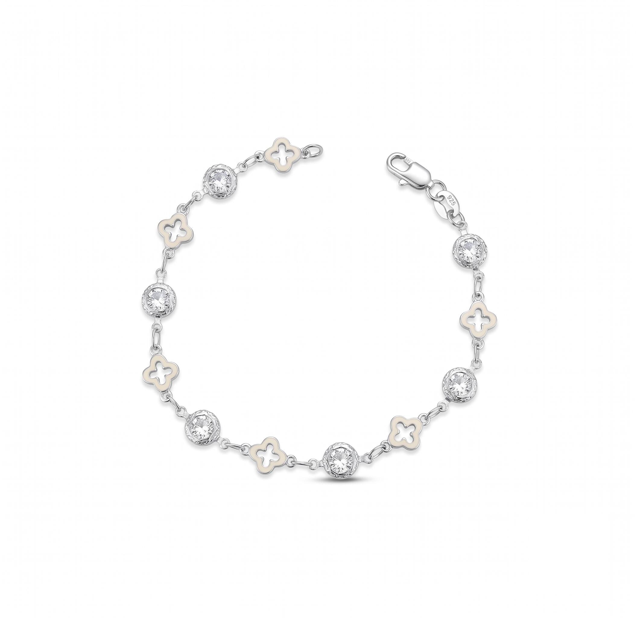 Pulsera Cruces Blancas y Cristales En Plata 925