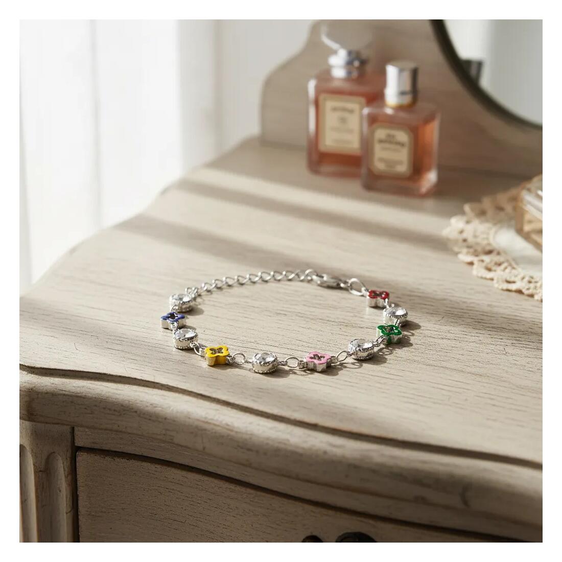 Pulsera Cruces Coloridas y Cristales En Plata 925 - Imagen 2