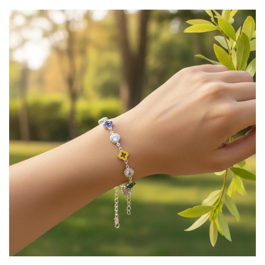 Pulsera Cruces Coloridas y Cristales En Plata 925 - Imagen 3