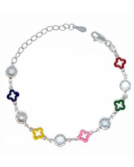 Pulsera Cruces Coloridas y Cristales En Plata 925