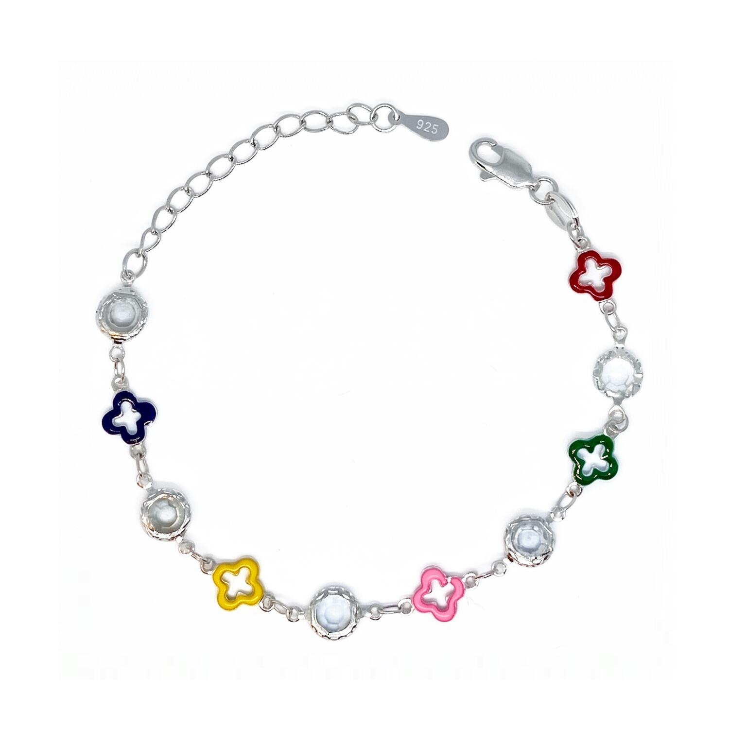 Pulsera Cruces Coloridas y Cristales En Plata 925