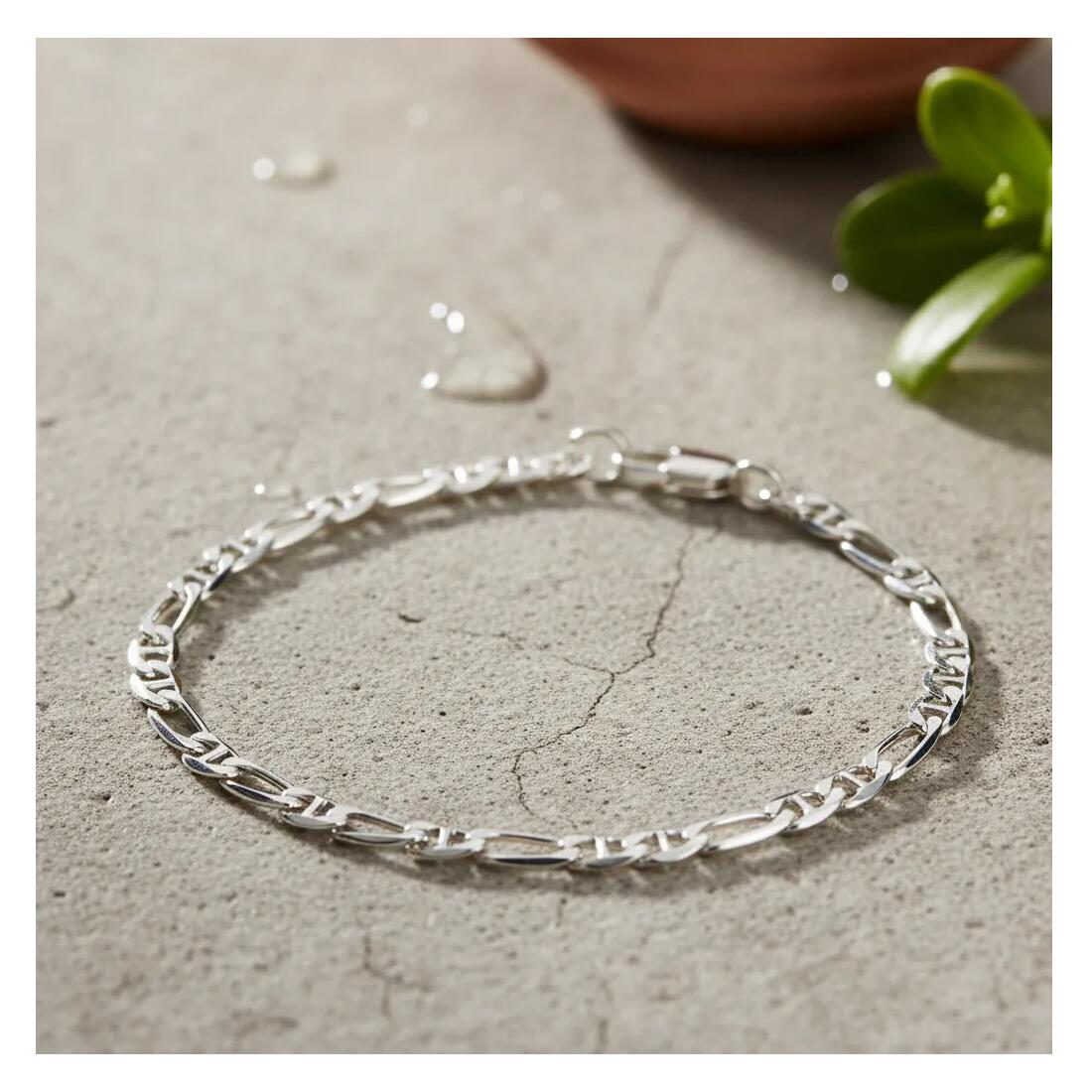Pulsera Eslabón Ancla Fígaro Hombre En Plata 925 - Imagen 2