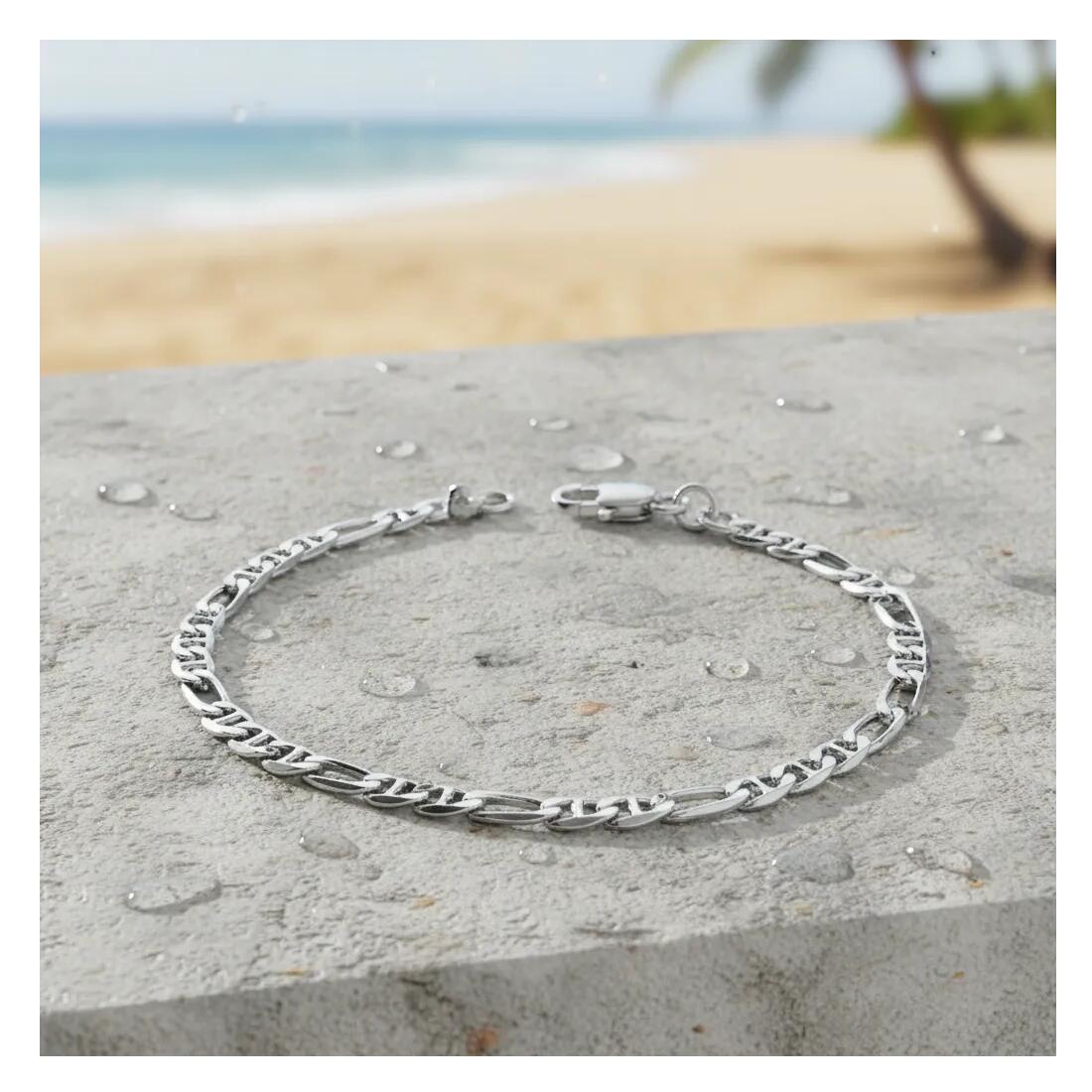 Pulsera Eslabón Ancla Fígaro Hombre En Plata 925 - Imagen 3