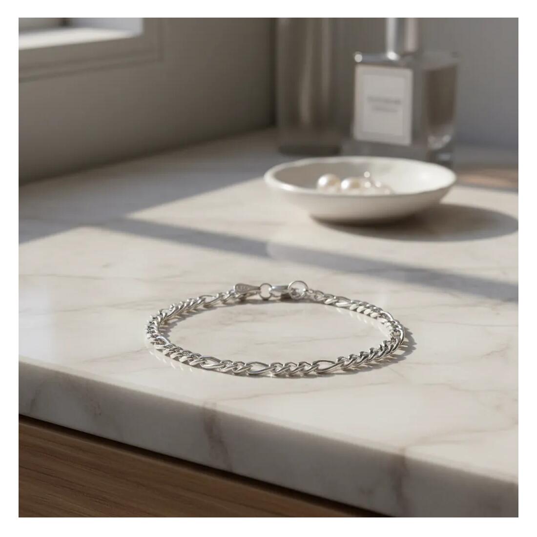 Pulsera Eslabón Fígaro Hombre En Plata 925 - Imagen 2