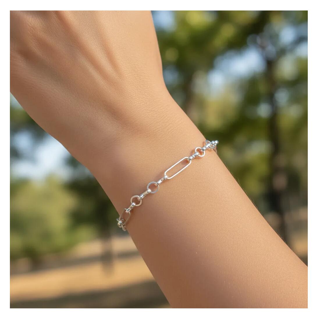 Pulsera Eslabones Mixtos En Plata 925 - Imagen 3