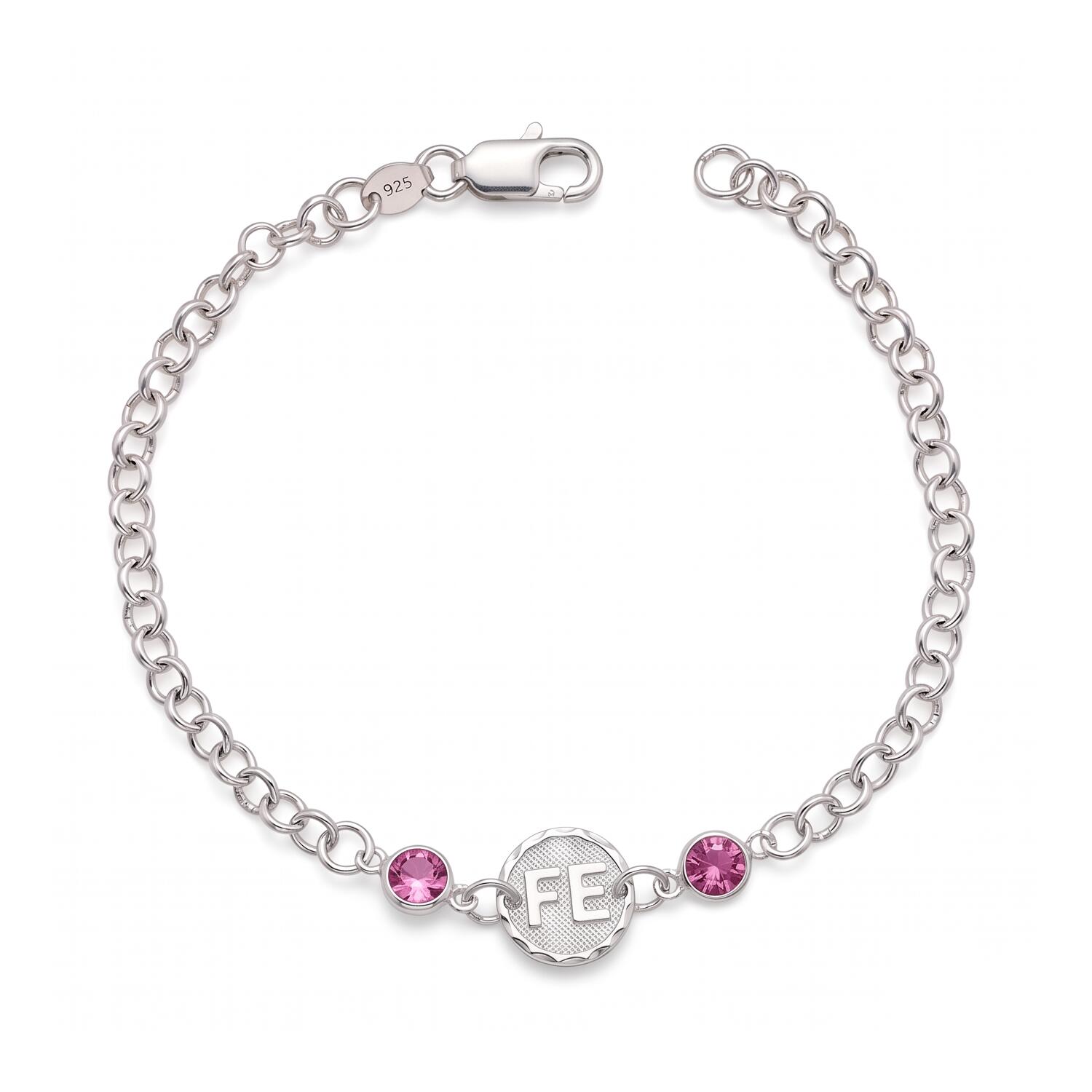 Pulsera Fe y Cristales Rosa En Plata 925