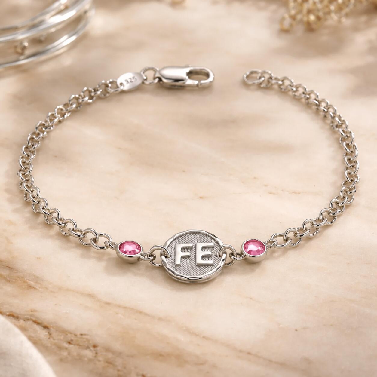 Pulsera Fe y Cristales Rosa En Plata 925 - Imagen 3