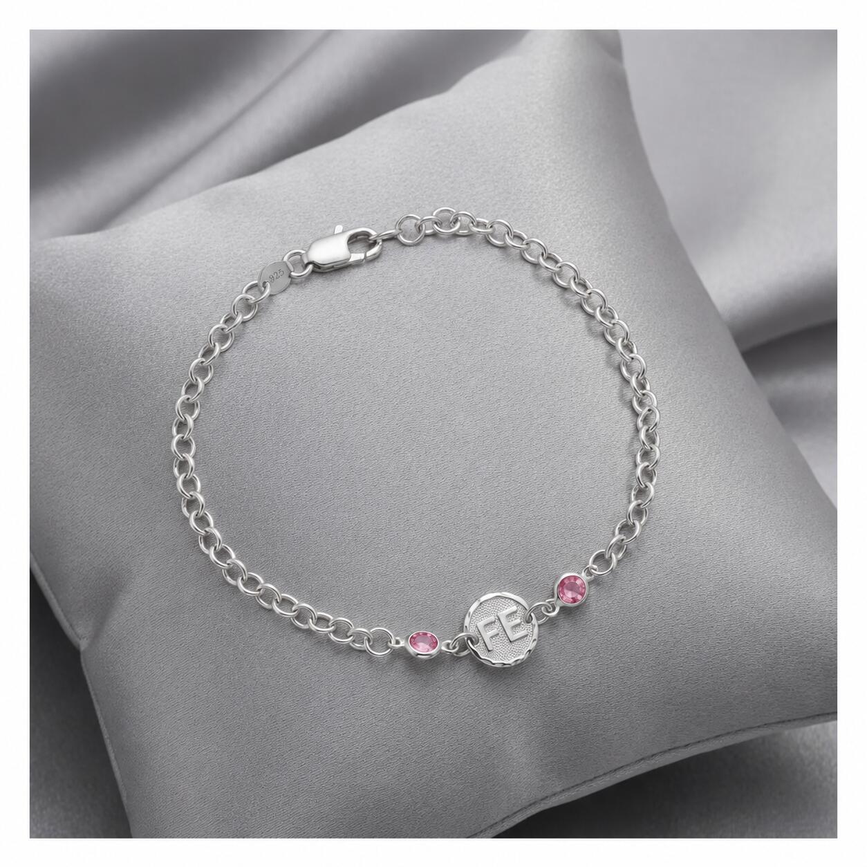 Pulsera Fe y Cristales Rosa En Plata 925 - Imagen 2