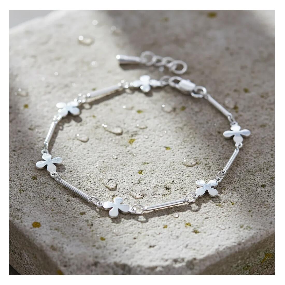 Pulsera Flor Cuatro Pétalos En Plata 925 - Imagen 4