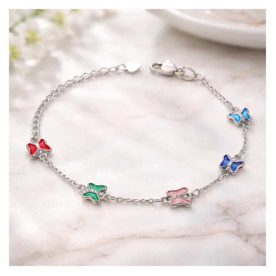 Pulsera Mariposas Coloridas En Plata 925 - Imagen 3