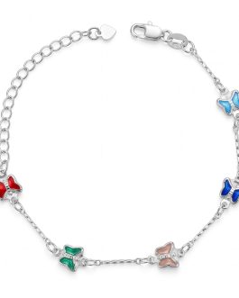 Pulsera Mariposas Coloridas En Plata 925
